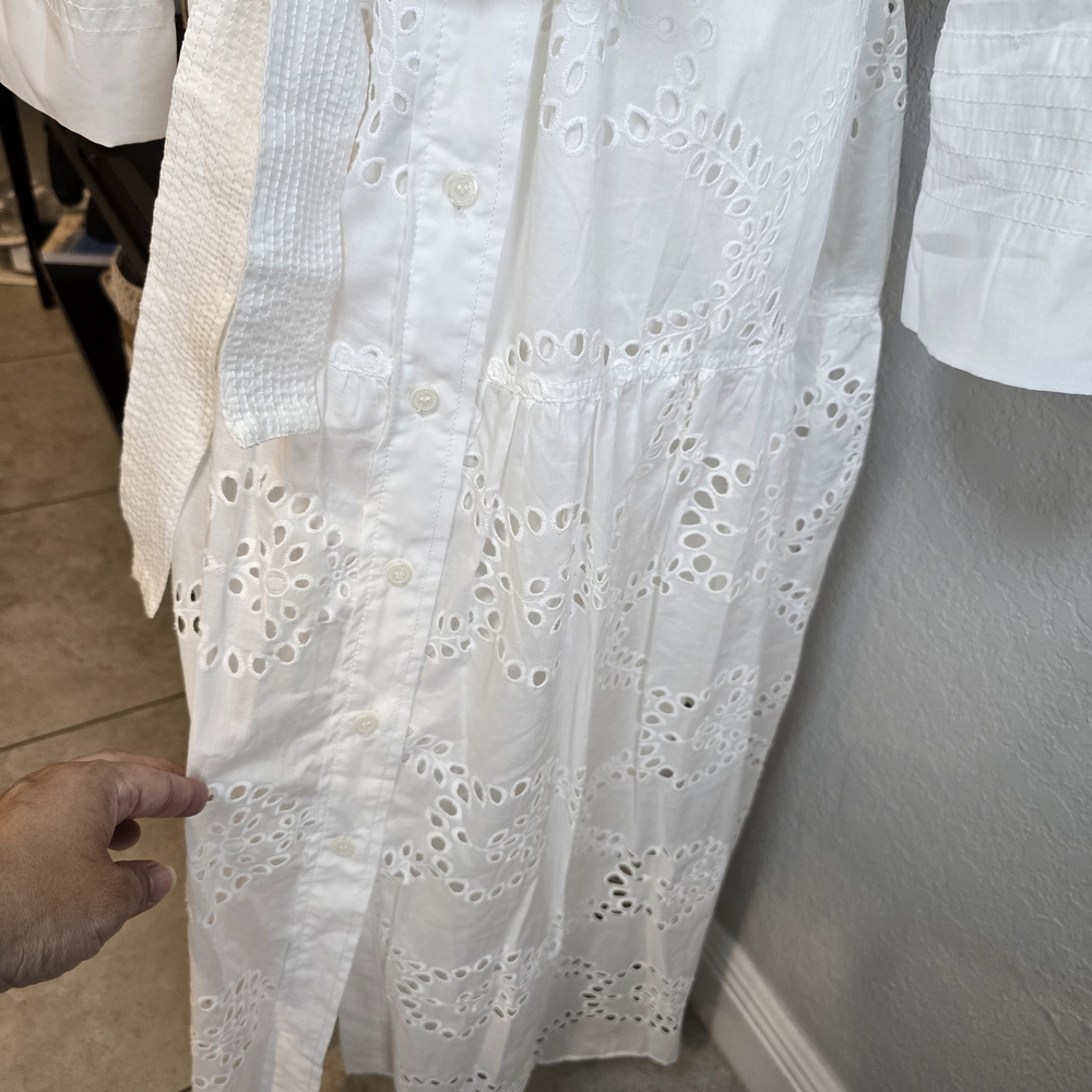 Zara Embroidered White Lace Midi Dress Size Xl - Picture 9 of 11